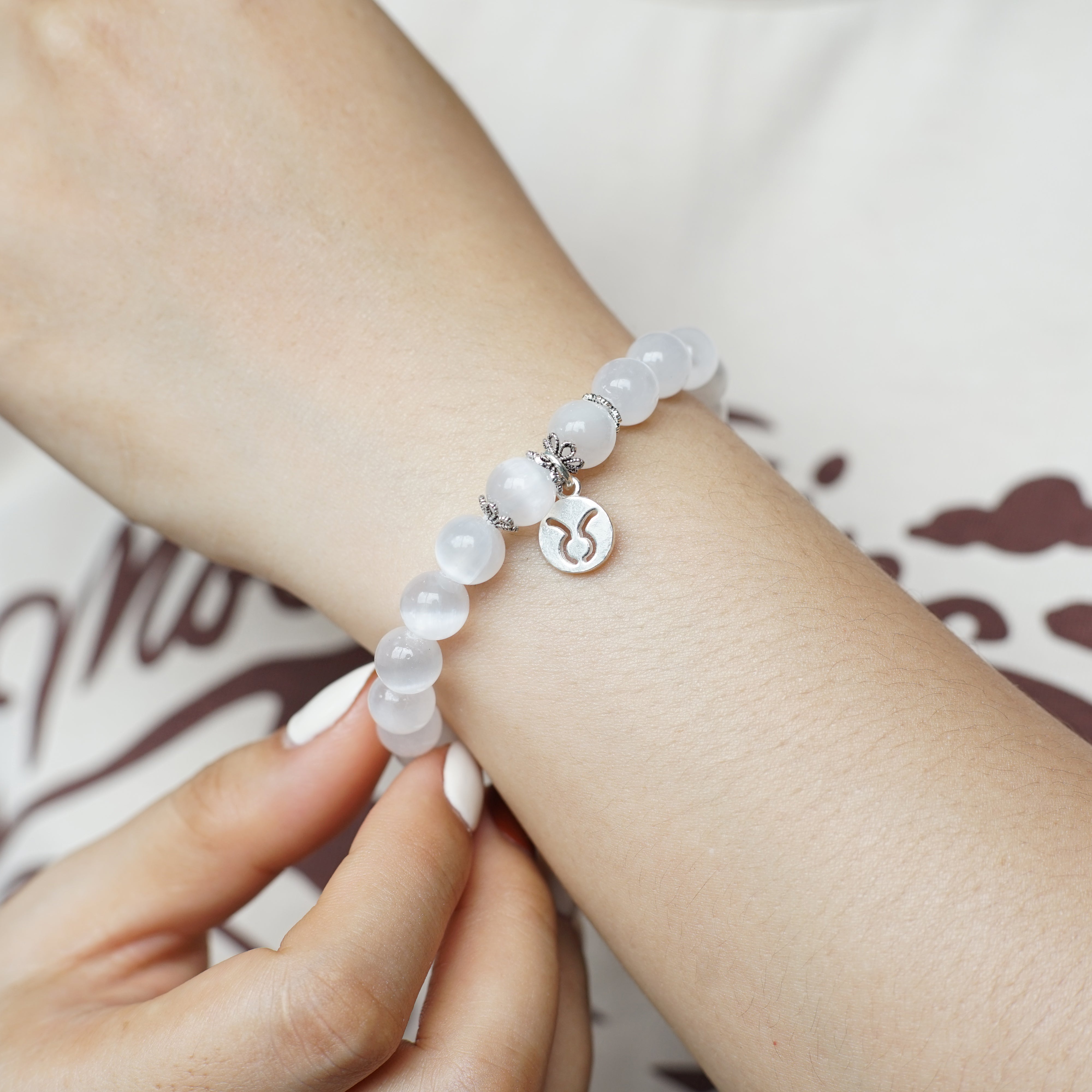 Taurus Zodiac Sign - Selenite Gemstone Bracelet