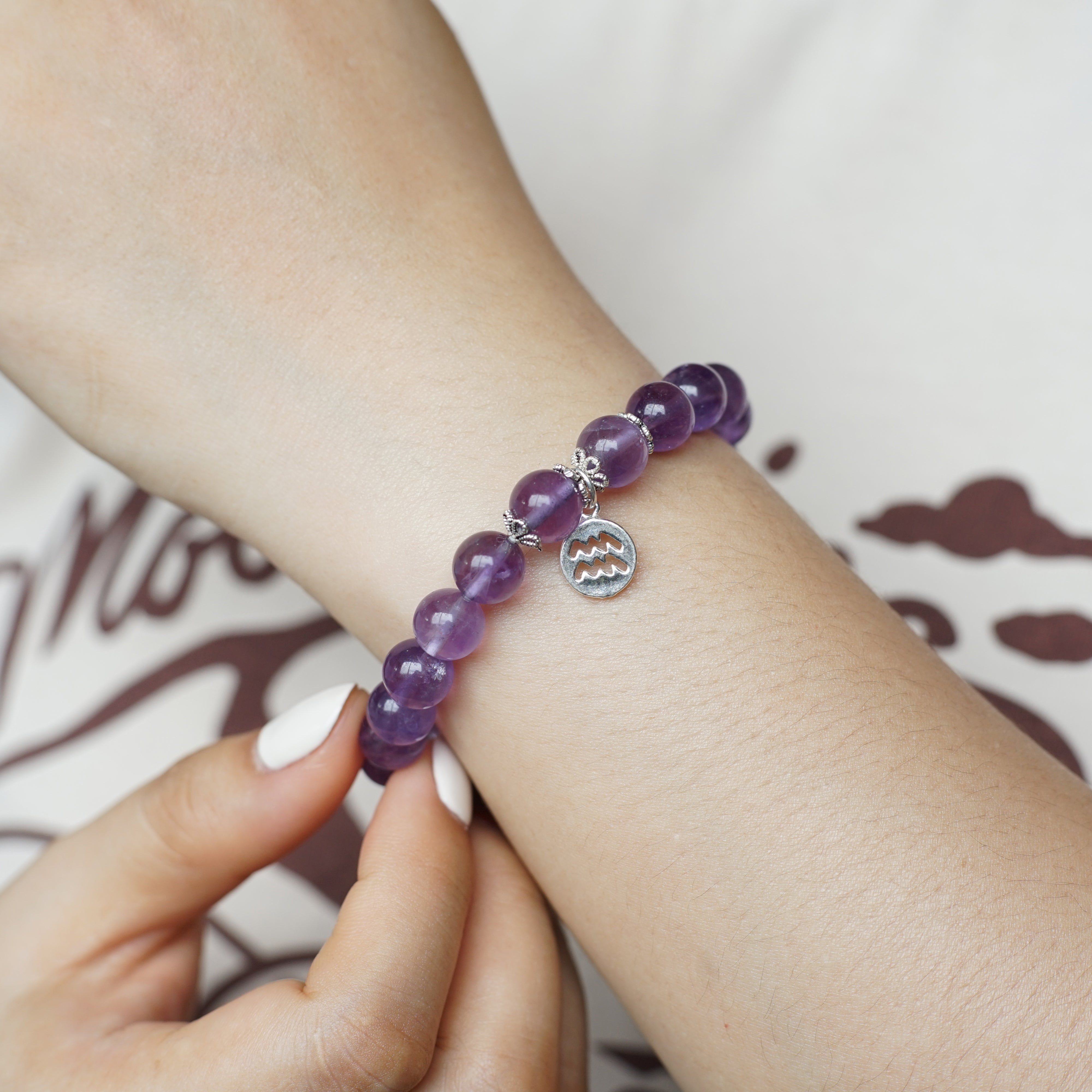 Aquarius Zodiac Sign - Amethyst Gemstone Bracelet