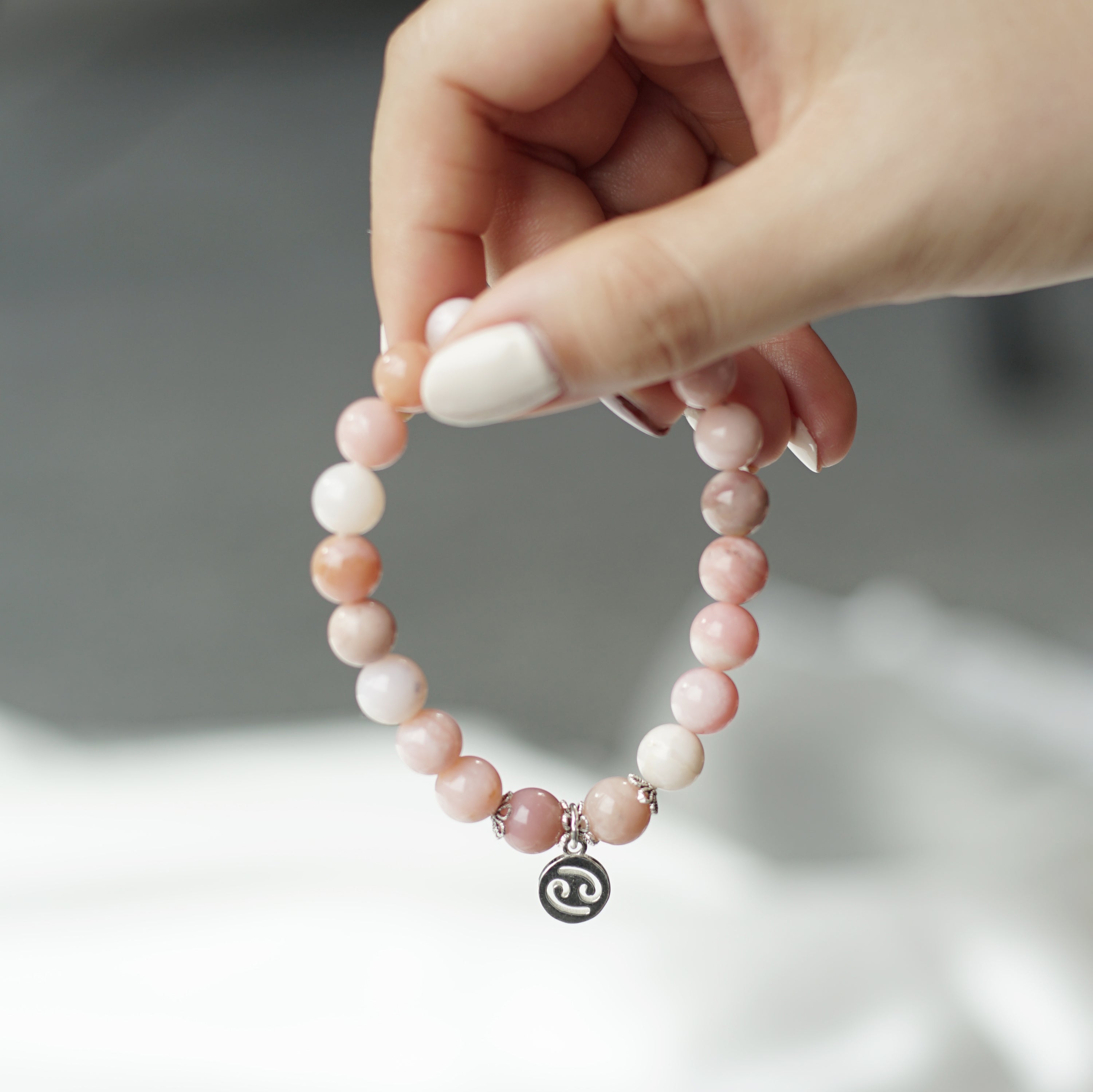 Cancer Zodiac Sign - Pink Opal Gemstone Bracelet