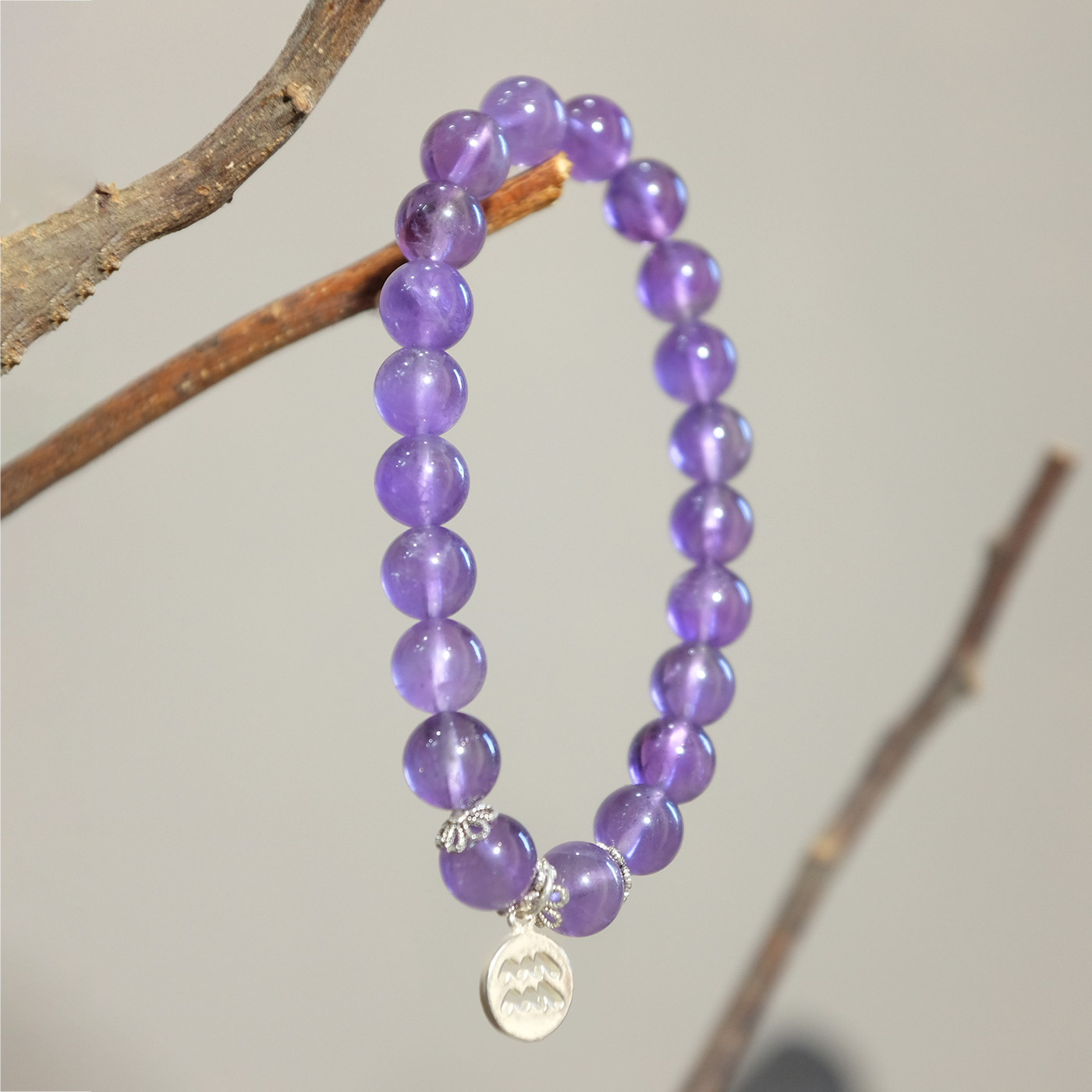 Aquarius Zodiac Sign - Amethyst Gemstone Bracelet