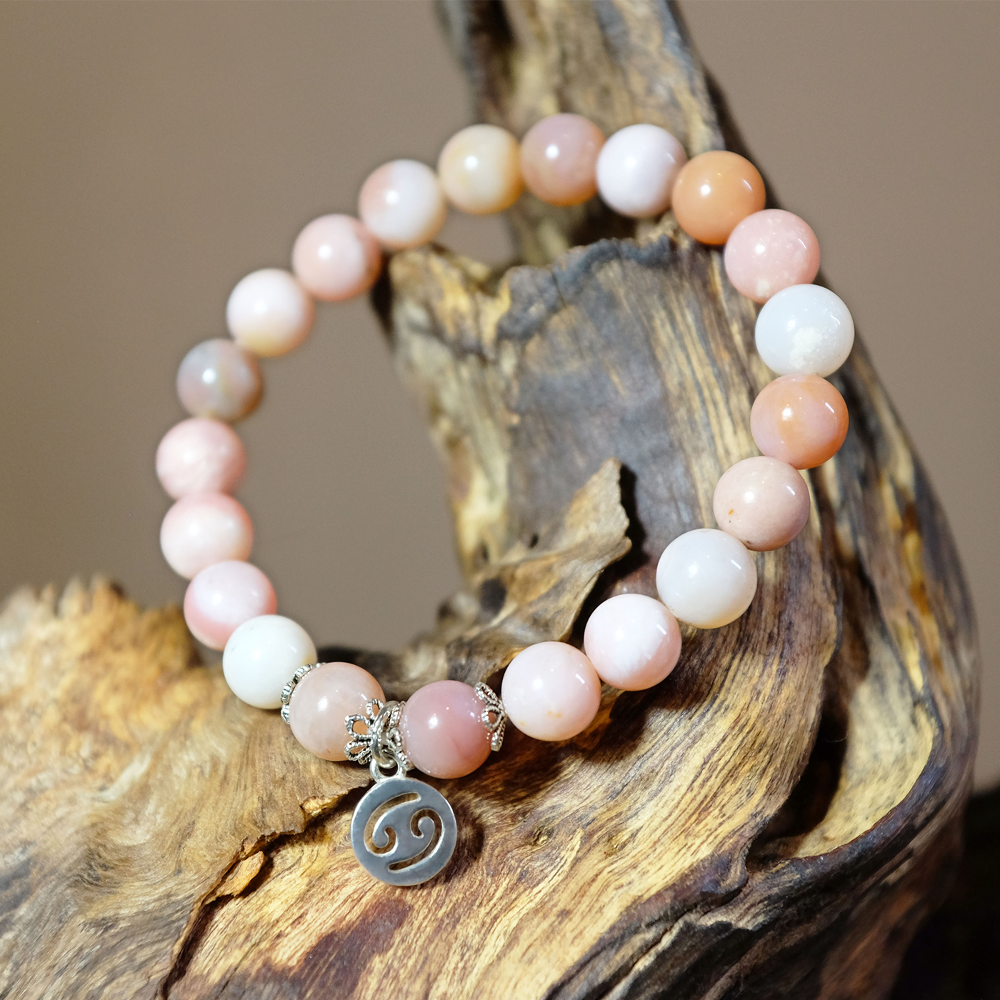 Cancer Zodiac Sign - Pink Opal Gemstone Bracelet