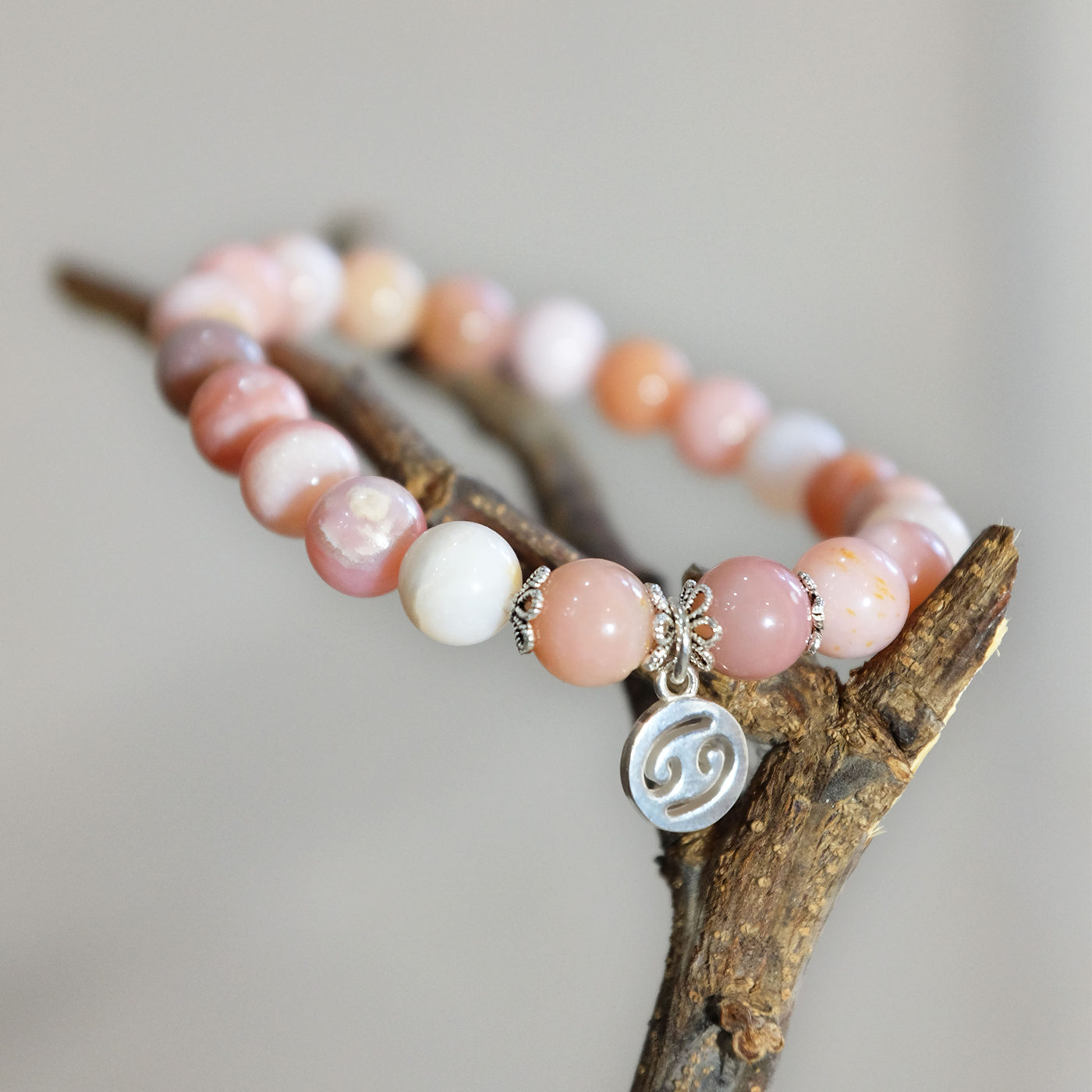 Cancer Zodiac Sign - Pink Opal Gemstone Bracelet