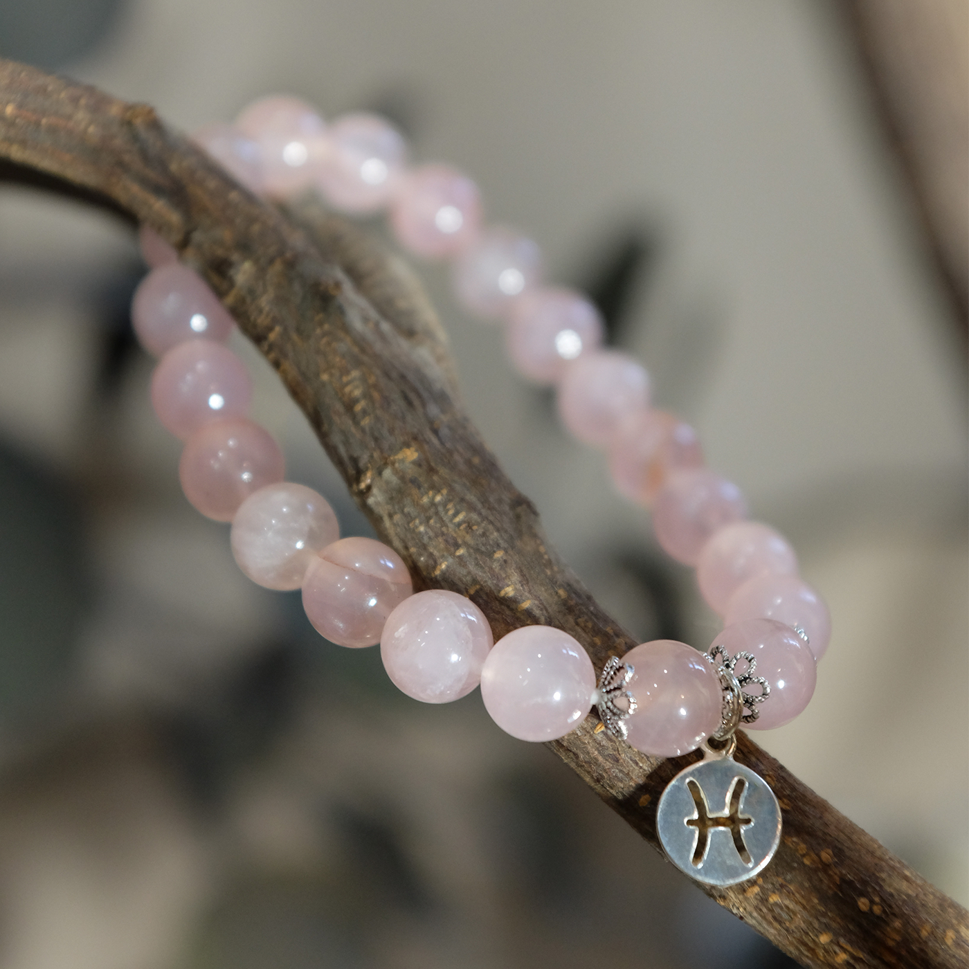 Pisces Zodiac Sign - Rose Quartz Gemstone Bracelet