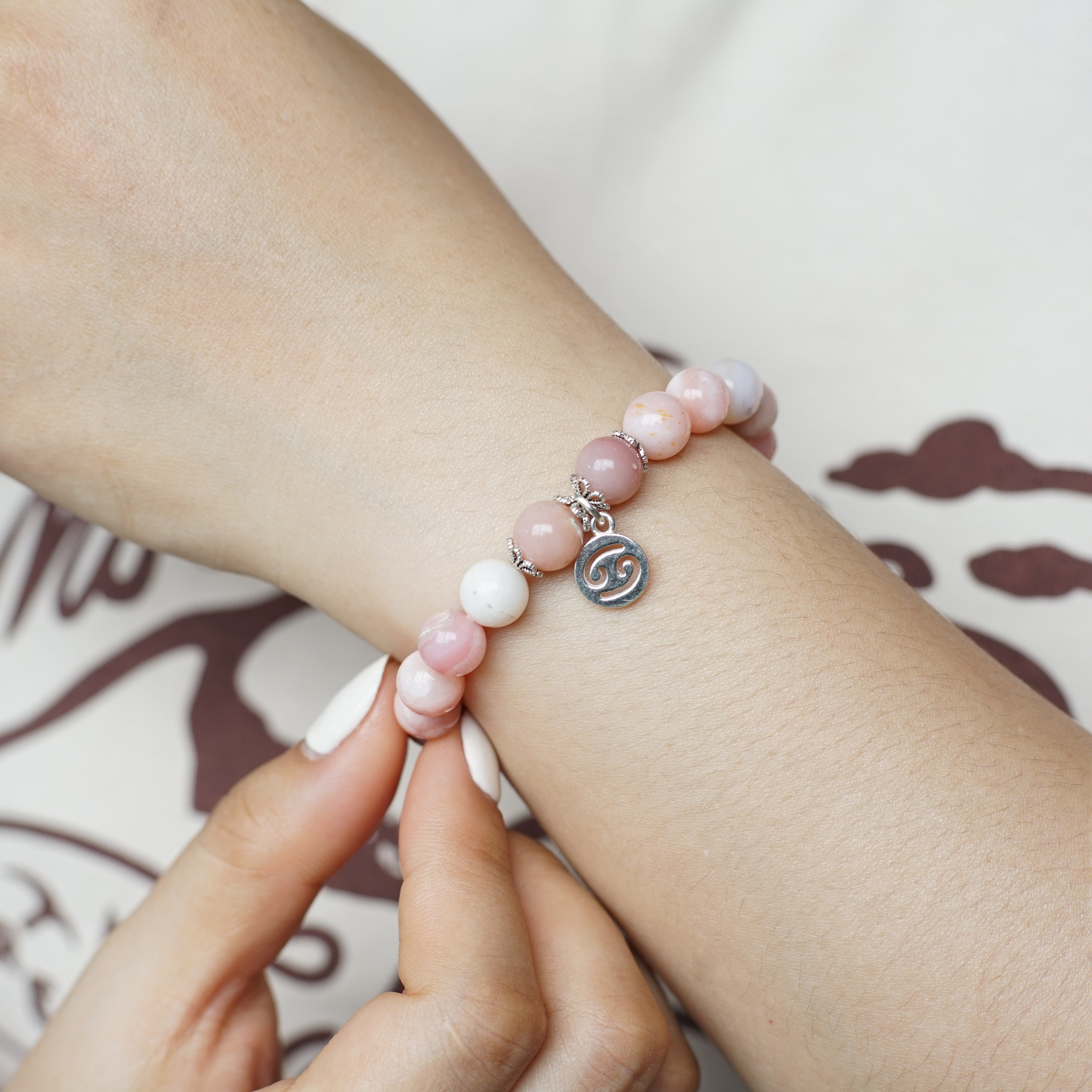 Cancer Zodiac Sign - Pink Opal Gemstone Bracelet