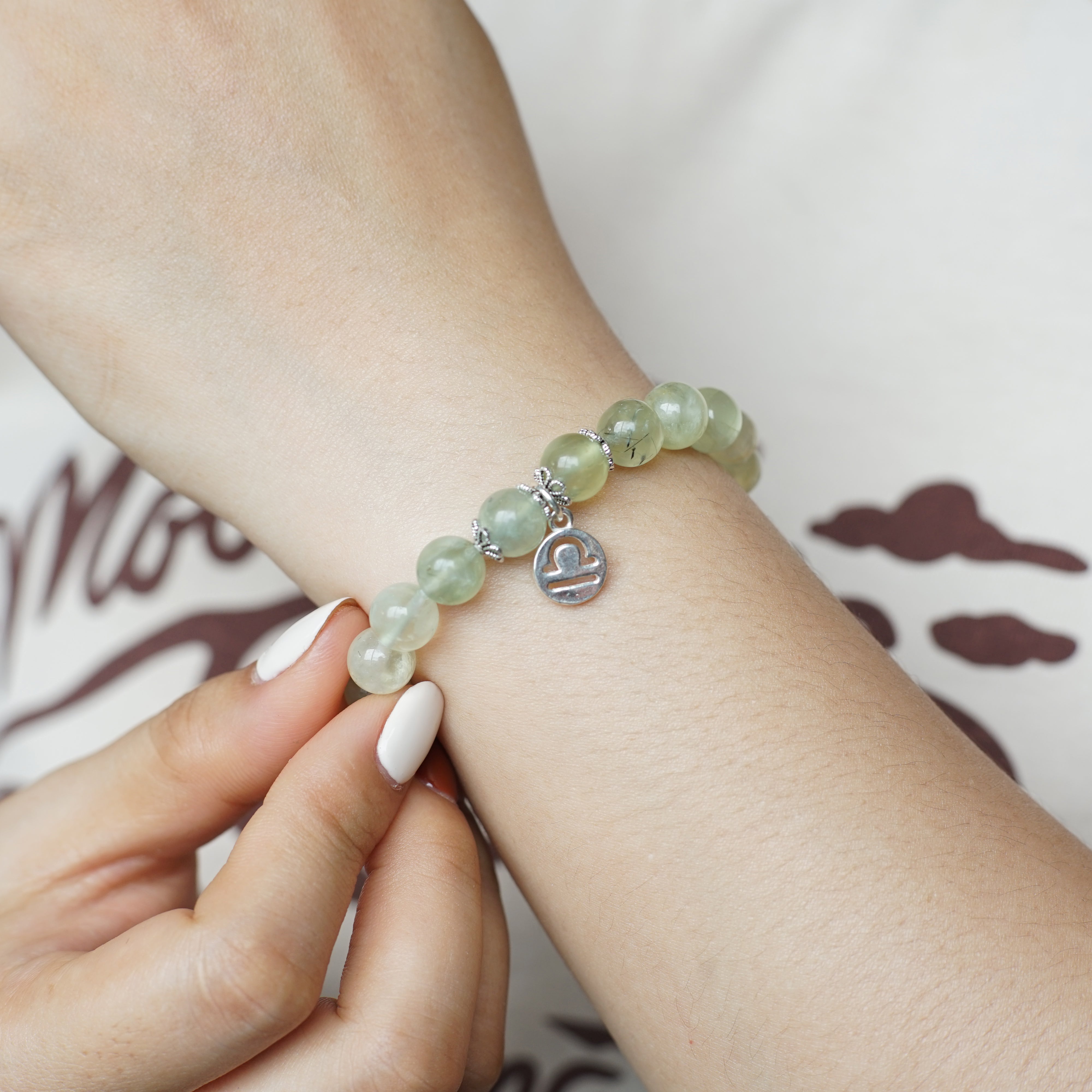 Libra Zodiac Sign - Prehnite Gemstone Bracelet