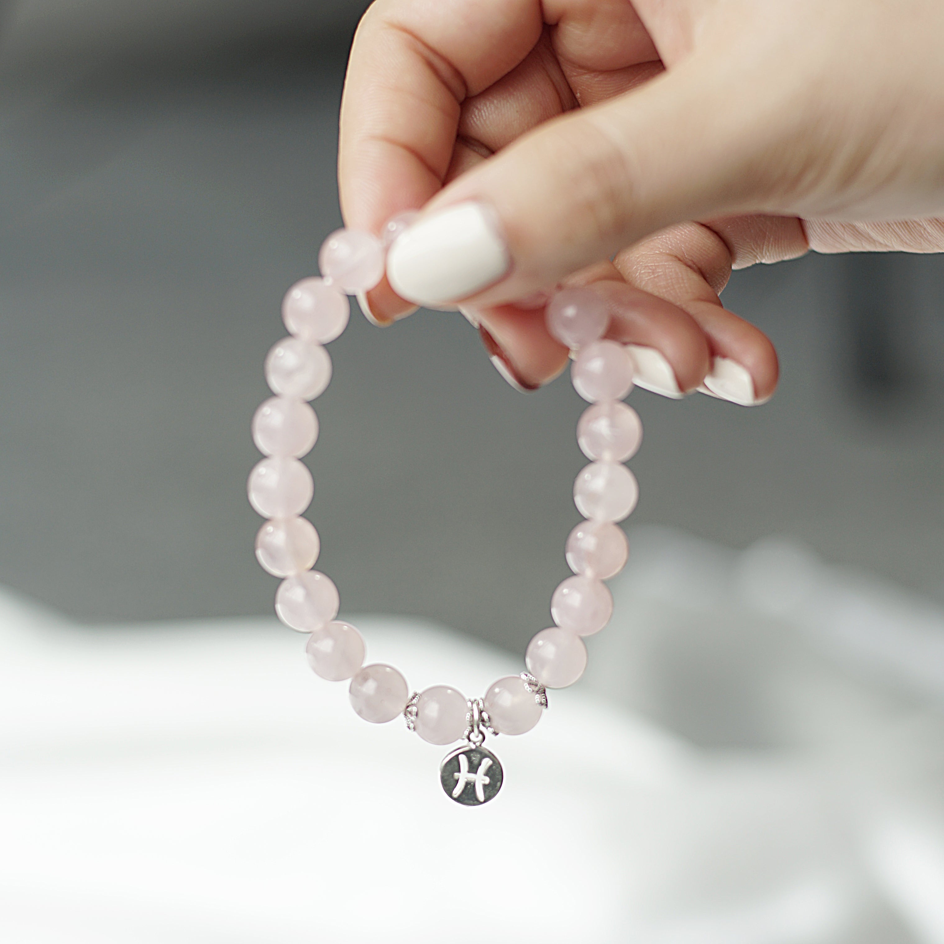 Pisces Zodiac Sign - Rose Quartz Gemstone Bracelet